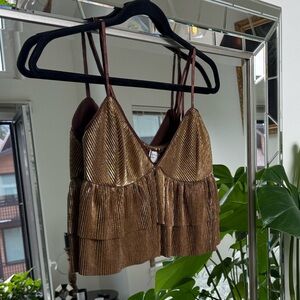 Dress Forum Metallic Gold Layered Crop Tank